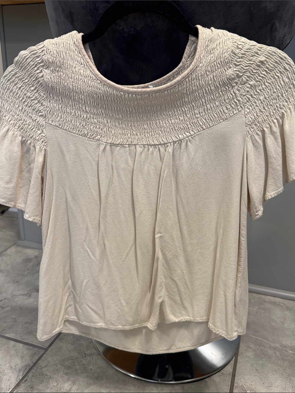 Altar'd State Cream Smocked Yoke Flutter Sleeve Blouse